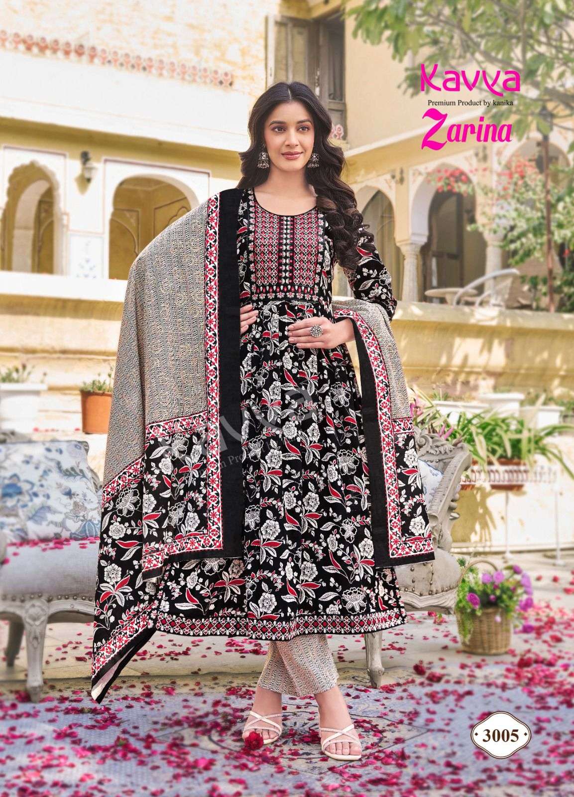ZARINA VOL 3 MAL COTTON +EMBRODERYWORK KURTI WITH COTTON PANT AND MAL DUPATTA BY KAVYA BRAND 3005